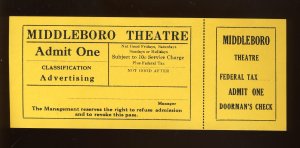 Middleboro, Massachusetts/Mass/MA Postcard, Middleboro Theatre Ticket, Unused
