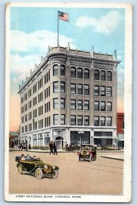 Virginia Minnesota Postcard First National Bank Exterior View Classic Cars 1920