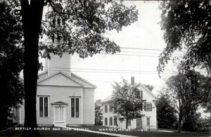 Warren Maine ME Baptist Church High School Real Photo Vintage Postcard