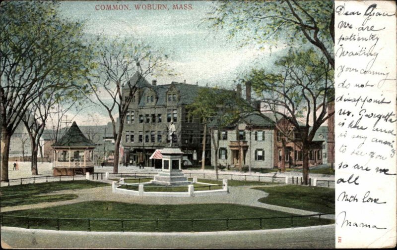 Woburn Massachusetts MA Town Common c1910 Vintage Postcard