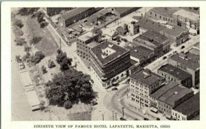 Aerial View Postcard Hotel Lafayette Marietta, Ohio RPPC