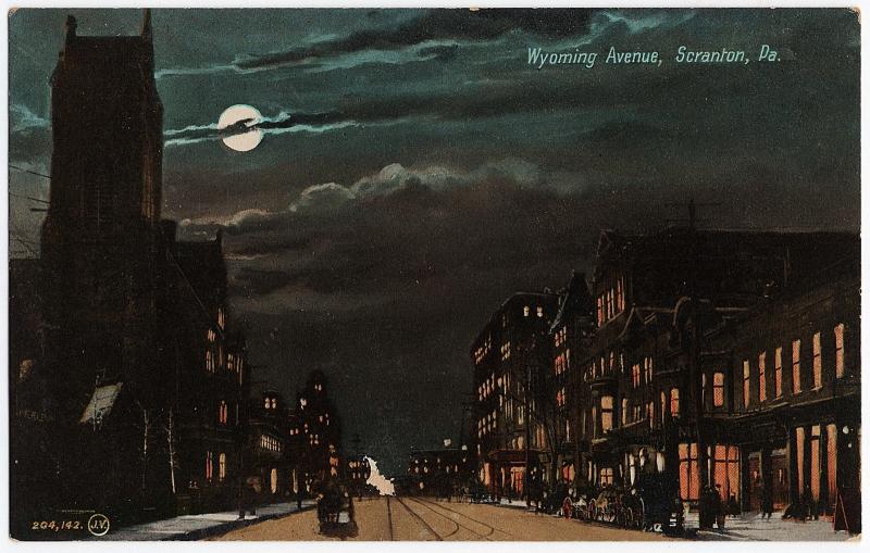 1907-1915 Scranton PA Wyoming Avenue at Night Street People RARE DB Postcard