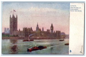 c1910 The Houses of Parliament Steamer London Oilette Tuck Art Postcard 