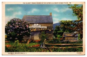 1936 The Oldest Frame House in the Catskill Mtns, Haines Falls, NY Postcard
