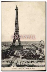 Old Postcard Paris Eiffel Tower and Champ de Mars