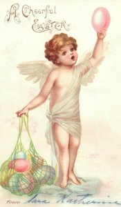 C.1898 Lovely Easter Angel Colored Eggs Private Mailing Postcard F73