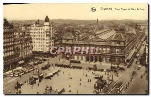 Old Postcard Brussels Place rogier and Gare du Nord