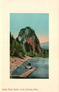 Vintage Postcard Castle Rock Banks Of The Columbia River Wooden Docks Washington