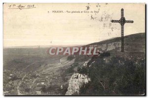 Poligny Old Postcard General view and Cross Dent