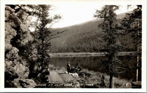 AZO RPPC Postcard CO EL Dorado County Scene at Echo Lake Woman Hiker 1930s K35