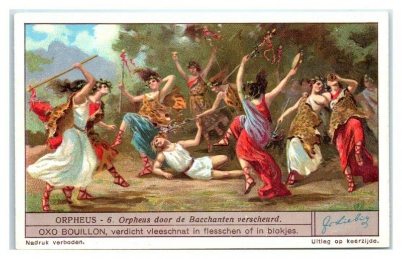1931 Torn Apart by the Bacchae, Orpheus, Liebig Belgian Trade Card *VT32A