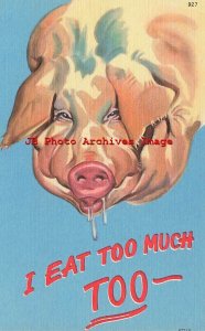 Advertising Linen Postcard, Pig, I Eat Too Much Too, Tichnor Bros No 927