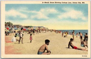 Beach Scene Showing Cottage Line Ocean City Maryland MD Resort Seaport Postcard