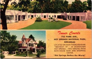 Linen Postcard Tower Courts 755 Park Ave Hot Springs National Park, Arkansas