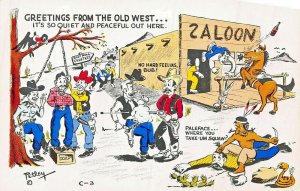 GREETINGS FROM THE OLD WEST~SO QUIET & PEACEFUL OUT HERE-PETLEY COMIC POSTCARD