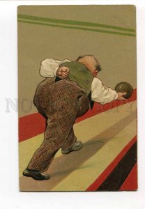 3004235 Bald man play BOWLING Vintage embossed PFB Publ. PC