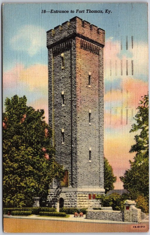 Fort Thomas Kentucky KY, 1944 Entrance to Fort, Tower Building, Vintage Postcard