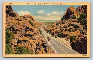 Highway Through Granite Dells Near Prescott Arizona Vintage Linen Postcard 1672