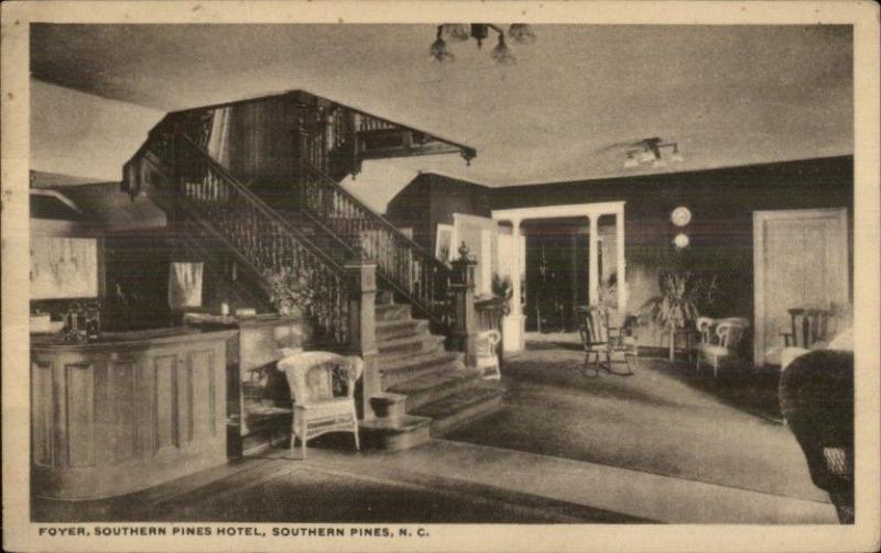 Southern Pines NC Hotel Foyer c1915 Postcard