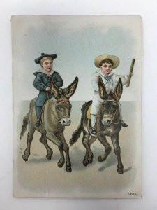 Boys Riding Donkey's Leadbetter Grocer Trade Card Victorian