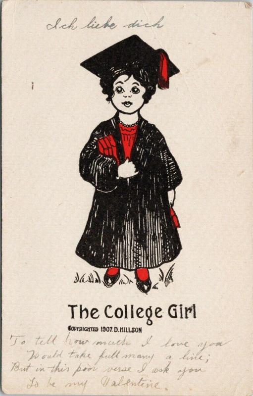 The College Girl Graduate Cap Gown D. Hillson Art c1908 Postcard F2