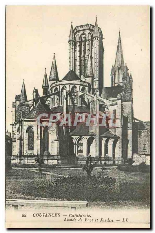 Old Postcard Coutances Cathedral Apse Face and Garden