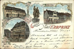 Gruss Aus dem Hotel Erbprinz Weimar Germany c1890s Postcard 