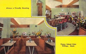 Billings Montana Coney Island Cafe Interior View, Linen Vintage Postcard U3296
