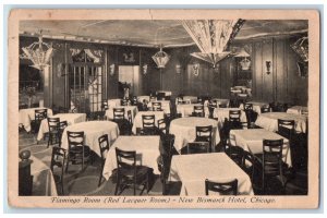 1934 Flamingo Room (Red Lacquer Room) New Bismarck Hotel Chicago IL Postcard