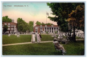 View Of The Plaza And Library Chautauqua New York NY Vintage Unposted Postcard 