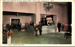 Postcard Desk and Entrance to Main Dining Room Hotel Zane Janesville Ohio