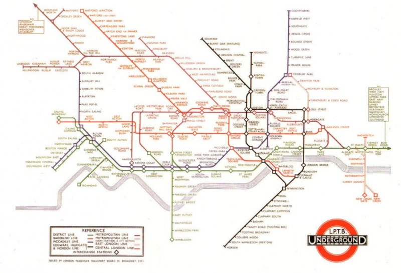 1930 London Tube Train Harry Beck Underground Map Museum Postcard