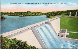 Norris Dam Tennessee TVA Clinch River near La Follette TN Linen Postcard H56