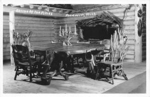Baldwin Michigan~Shrine of the Pines~Wooden Table & Chairs~Candle Stick~40s RPPC