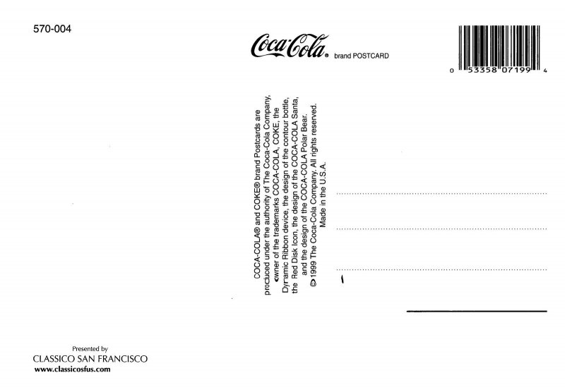 Postcard 1999 Advert The Coca-Cola Bottle - design change over time