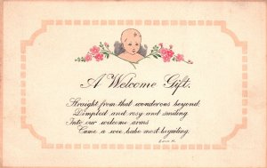 Vintage Postcard 1919 A Welcome Girf Birth Announcement Baby Flower Design