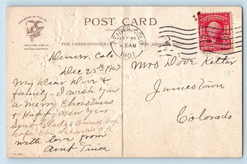 Ellen Clapsaddle Signed Postcard Christmas Ringing Bells Holly Berries Denver CO