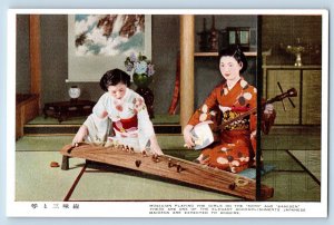 Japan Postcard Japanese Maiden Girls Playing Musical Instrument c1940's