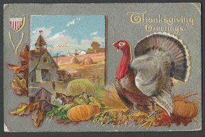 POST CARD THANKSGIVING GREETING W/TURKEY EMBOSSED POSTED