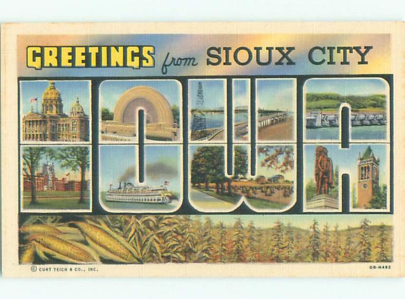 Unused Linen BIG LARGE LETTERS Sioux City Iowa IA Q2643