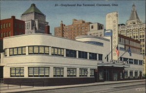 Cincinnati Ohio OH Bus Station Greyhound c1940s Linen Postcard