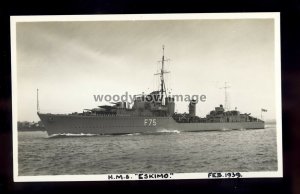 WL1839 - Royal Navy Warship - HMS Eskimo F75 - postcard by Wright & Logan