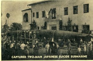 Postcard Early View of Captured Two-Man Japanese Suicide Submarine.  L1