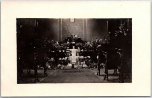 Church Scene Flowers Food Giving Vegetables Religious RPPC Vintage Postcard