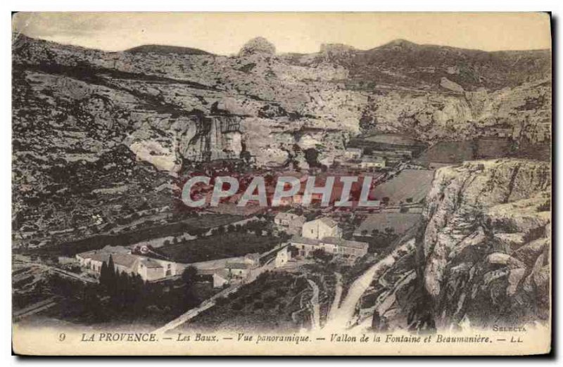 Old Postcard Provence Baux Panoramic Vallon de la Fontaine and BEAUMANIERE