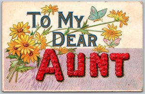 Vtg Greetings To My Dear aunt Embossed Flowers Butterflies 1908 Old Postcard