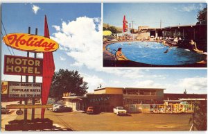 HOLIDAY MOTOR HOTEL Yakima, WA Swimming Pool Roadside 1950s Vintage Postcard
