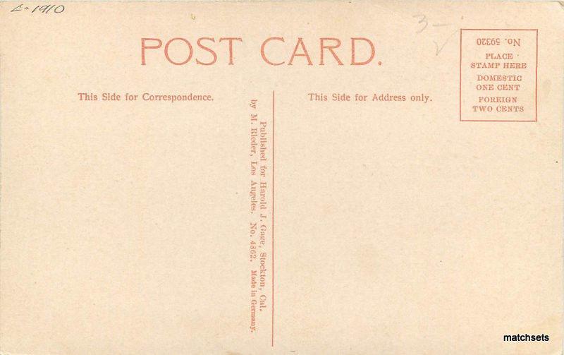 C-1910 Residence Street Stockton California Gage Rieder postcard 11542