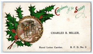 Christmas Compliments Of The Season Berries Charles Miller Mailman Postcard