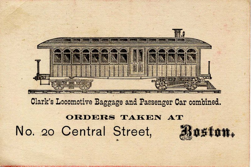 Clark's Locomotive Baggage & Passenger Car, Boston 1881  (4.5 X 3)